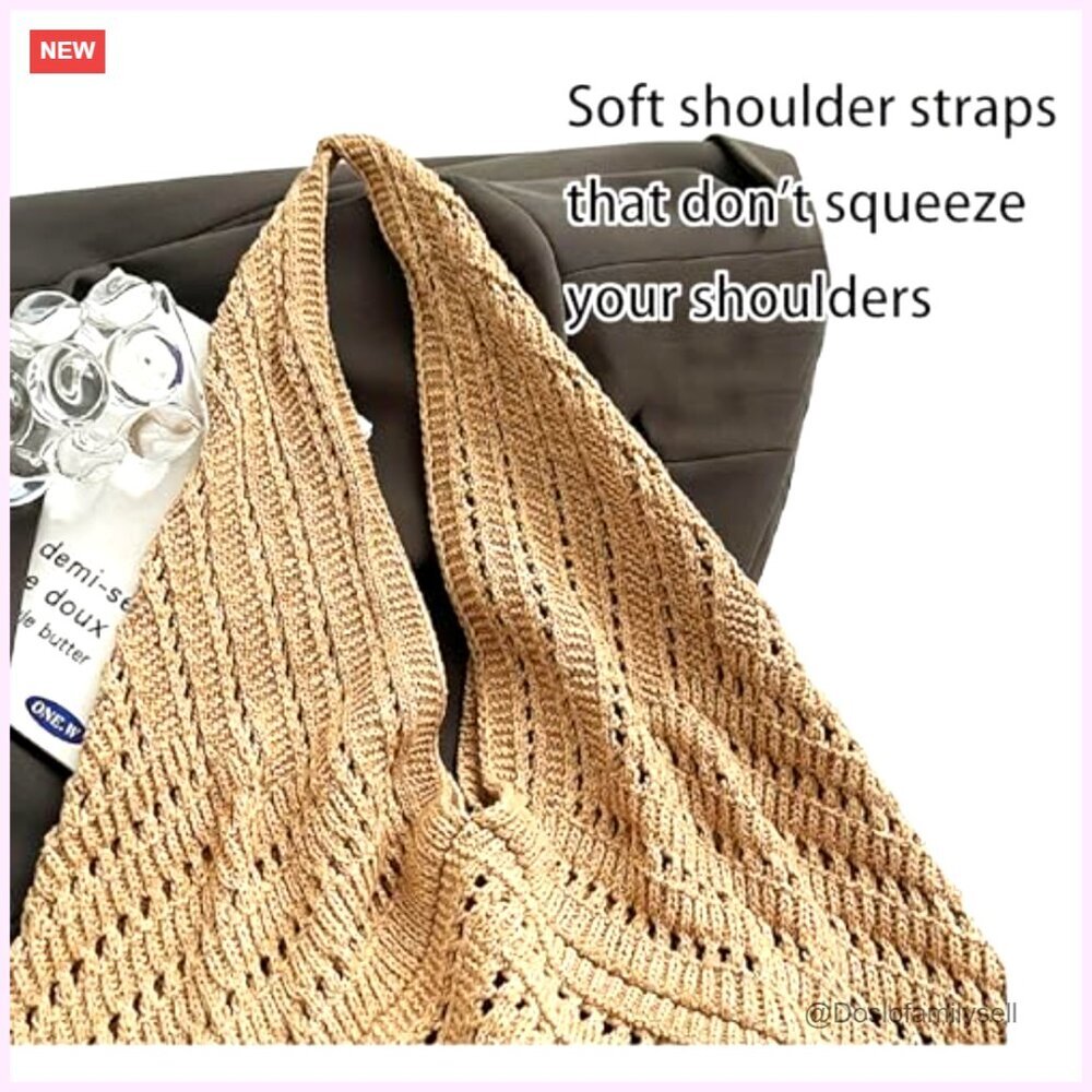 Crochet Beach Tote Bag Lightweight Foldable Mesh Knit Bag - Picture 4 of 7